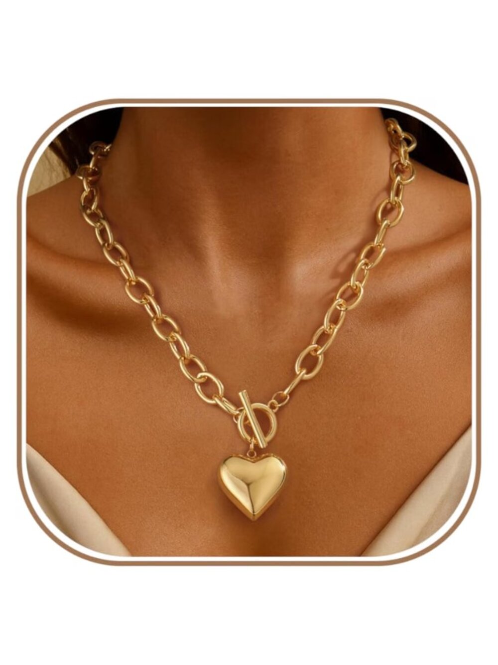 Chunky Gold Plated Paperclip Heart Pendant Necklace for Women